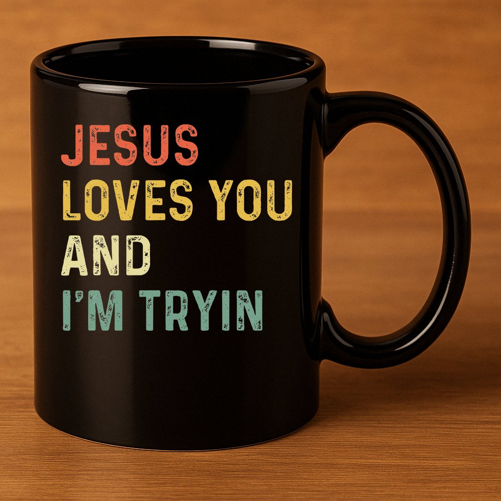 Jesus Loves You And Im Tryin Funny Christian Gift 11oz C Handle Ceramic Mug