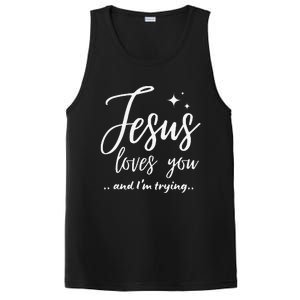 Jesus Loves You And Im Trying Funny Christian Evangelism PosiCharge Competitor Tank