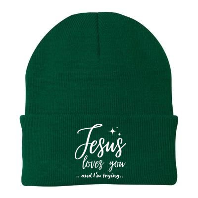 Jesus Loves You And IM Trying Funny Christian Evangelism Knit Cap Winter Beanie