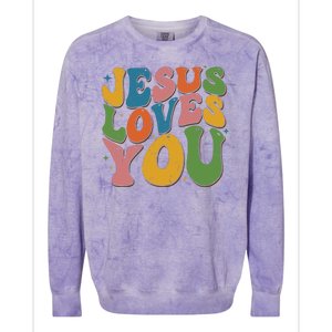 Jesus Loves You Retro Groovy Colorblast Crewneck Sweatshirt