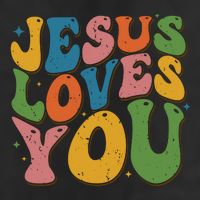 Jesus Loves You Retro Groovy 7 Panel Mesh Trucker Snapback Hat