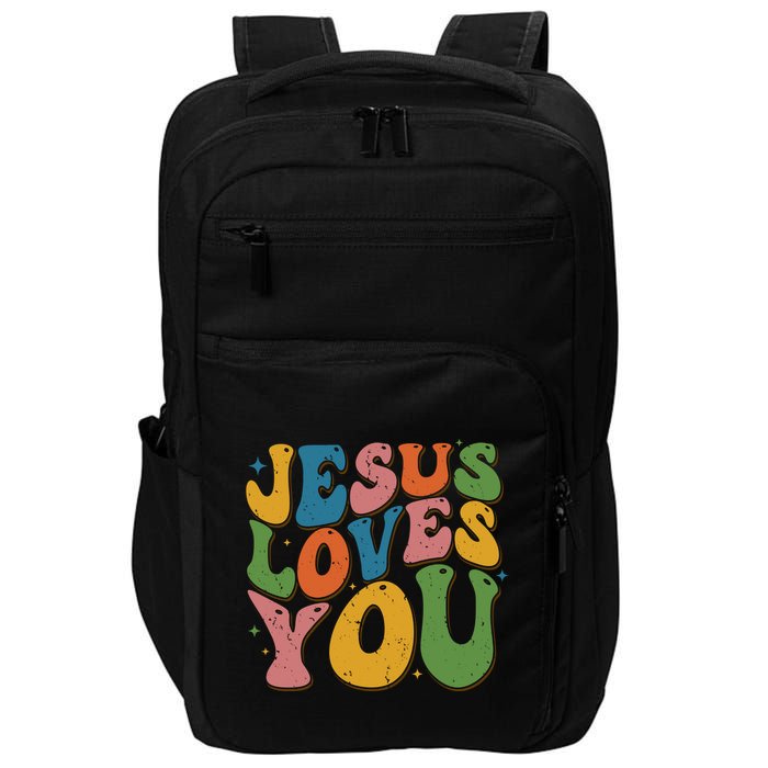 Jesus Loves You Retro Groovy Impact Tech Backpack