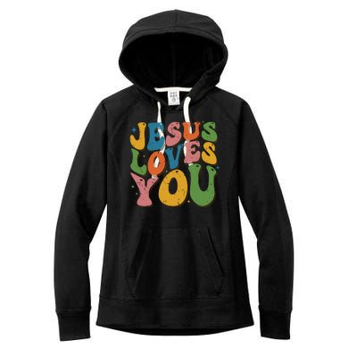 Jesus Loves You Retro Groovy Women's Fleece Hoodie