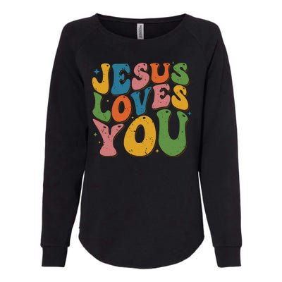 Jesus Loves You Retro Groovy Womens California Wash Sweatshirt