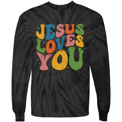 Jesus Loves You Retro Groovy Tie-Dye Long Sleeve Shirt