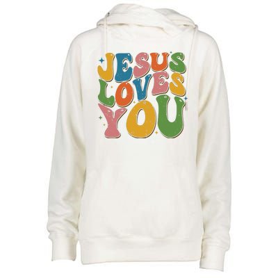 Jesus Loves You Retro Groovy Womens Funnel Neck Pullover Hood