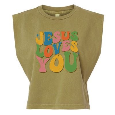 Jesus Loves You Retro Groovy Garment-Dyed Women's Muscle Tee