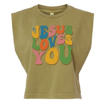 Jesus Loves You Retro Groovy Garment-Dyed Women's Muscle Tee