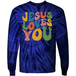 Jesus Loves You Retro Groovy Tie-Dye Long Sleeve Shirt