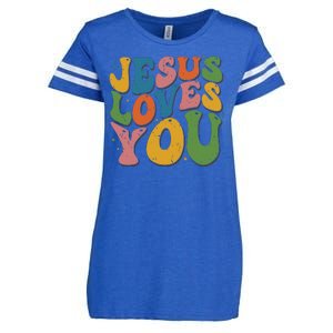 Jesus Loves You Retro Groovy Enza Ladies Jersey Football T-Shirt