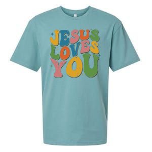 Jesus Loves You Retro Groovy Sueded Cloud Jersey T-Shirt