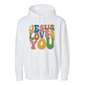 Jesus Loves You Retro Groovy Garment-Dyed Fleece Hoodie