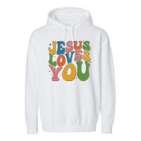 Jesus Loves You Retro Groovy Garment-Dyed Fleece Hoodie