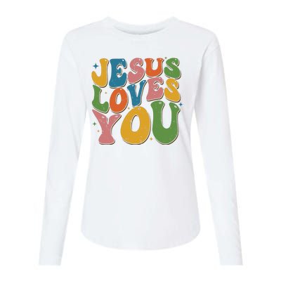 Jesus Loves You Retro Groovy Womens Cotton Relaxed Long Sleeve T-Shirt