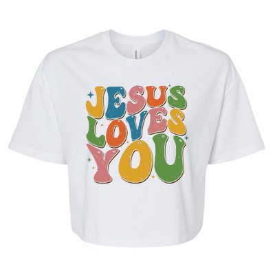 Jesus Loves You Retro Groovy Bella+Canvas Jersey Crop Tee