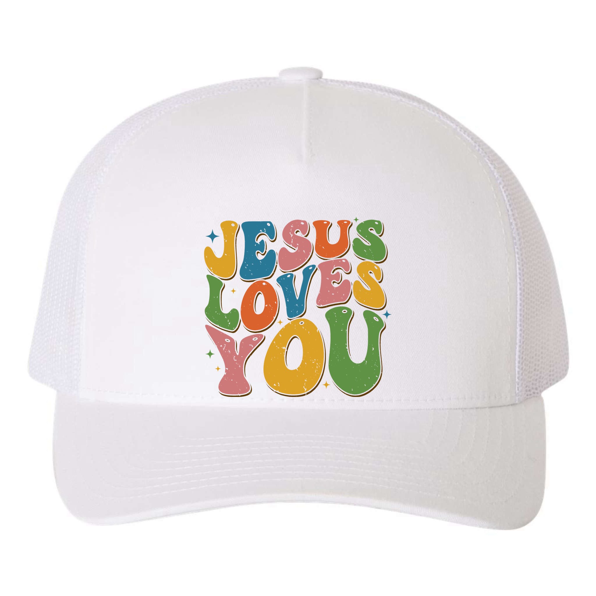 Jesus Loves You Retro Groovy Yupoong Adult 5-Panel Trucker Hat