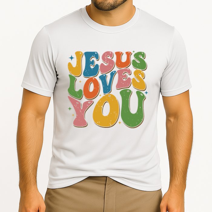 Jesus Loves You Retro Groovy Cooling Performance Crew T-Shirt