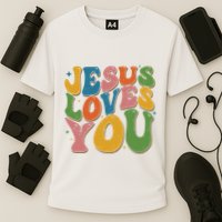 Jesus Loves You Retro Groovy Cooling Performance Crew T-Shirt
