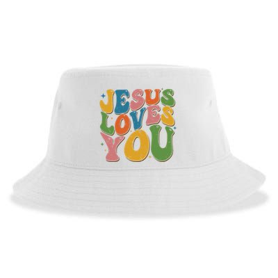 Jesus Loves You Retro Groovy Sustainable Bucket Hat