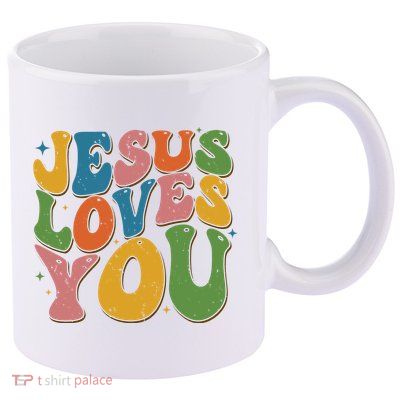 Jesus Loves You Retro Groovy 11oz C Handle Ceramic Mug
