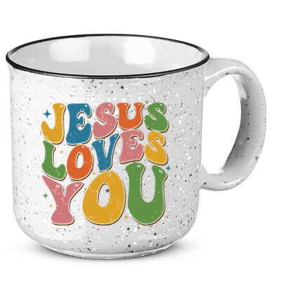 Jesus Loves You Retro Groovy 15oz Campfire Ceramic Mug