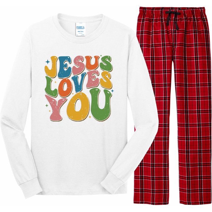 Jesus Loves You Retro Groovy Long Sleeve Pajama Set