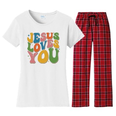 Jesus Loves You Retro Groovy Women's Flannel Pajama Set