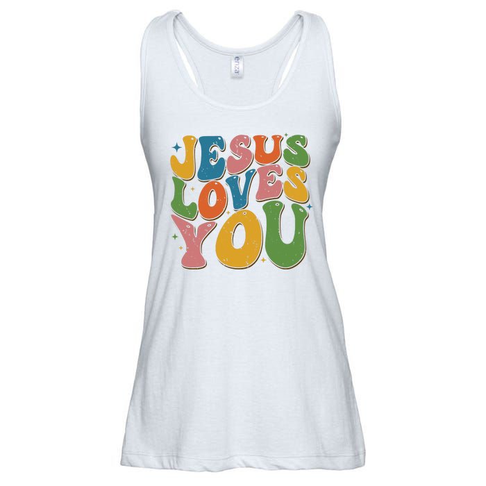 Jesus Loves You Retro Groovy Ladies Essential Flowy Tank