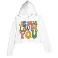 Jesus Loves You Retro Groovy Crop Fleece Hoodie