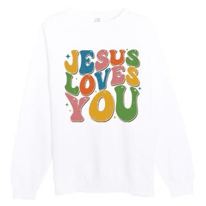 Jesus Loves You Retro Groovy Premium Crewneck Sweatshirt