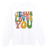 Jesus Loves You Retro Groovy Premium Crewneck Sweatshirt