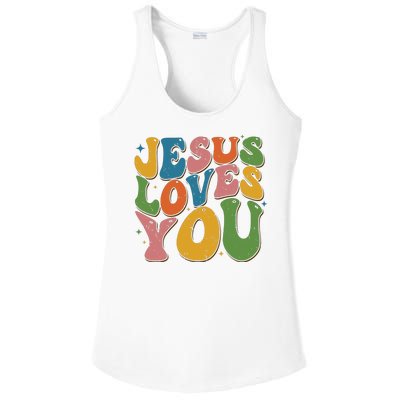 Jesus Loves You Retro Groovy Ladies PosiCharge Competitor Racerback Tank