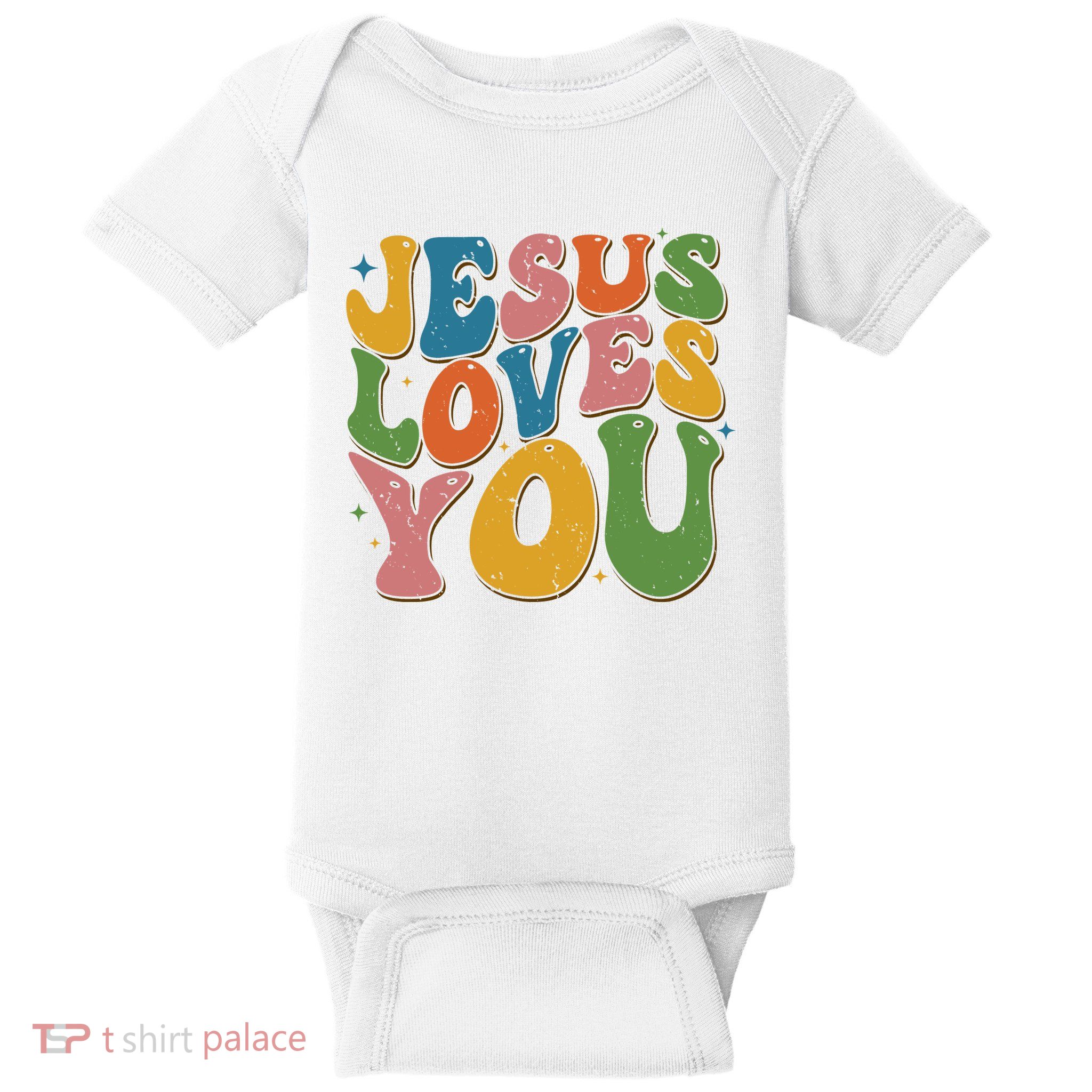 Jesus Loves You Retro Groovy Baby Bodysuit