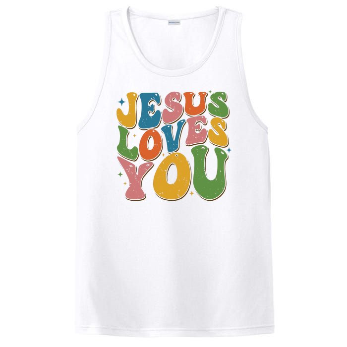 Jesus Loves You Retro Groovy PosiCharge Competitor Tank