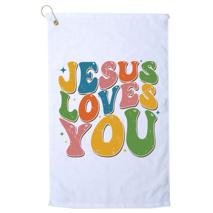 Jesus Loves You Retro Groovy Golf Towel