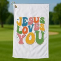 Jesus Loves You Retro Groovy Golf Towel