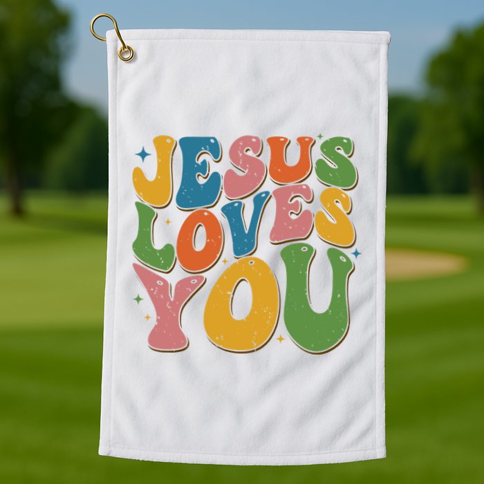 Jesus Loves You Retro Groovy Golf Towel