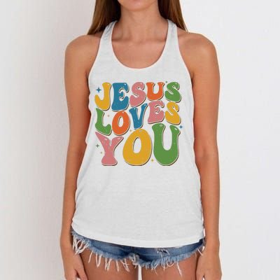 Jesus Loves You Retro Groovy Women's Knotted Racerback Tank