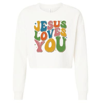 Jesus Loves You Retro Groovy Cropped Pullover Crew