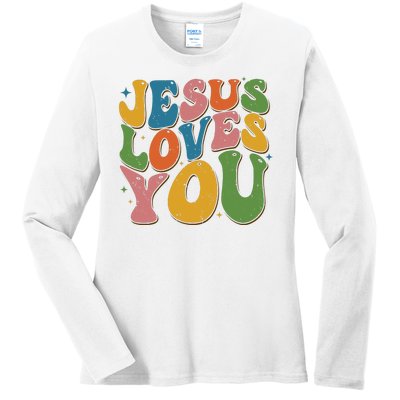 Jesus Loves You Retro Groovy Ladies Long Sleeve Shirt