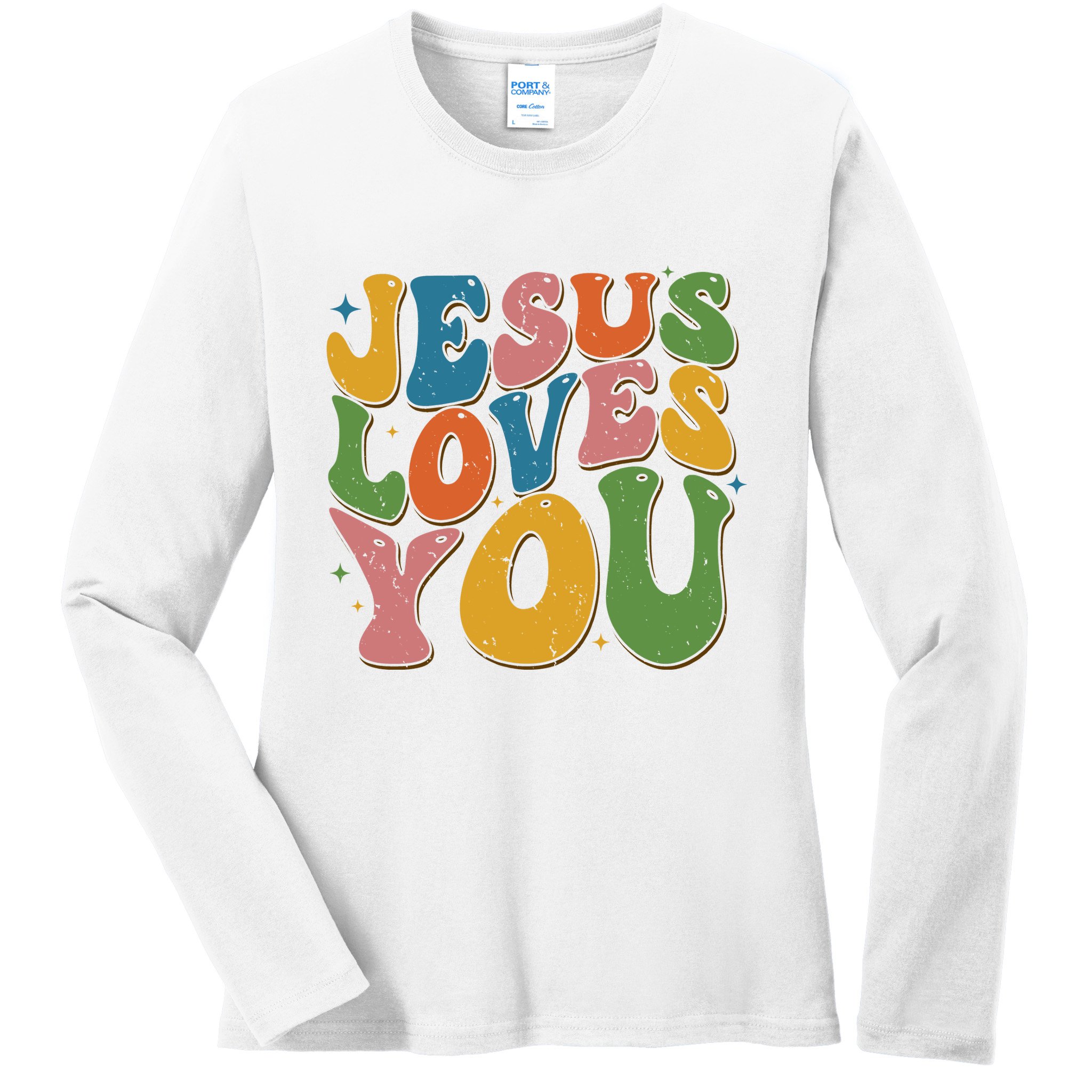 Jesus Loves You Retro Groovy Ladies Long Sleeve Shirt