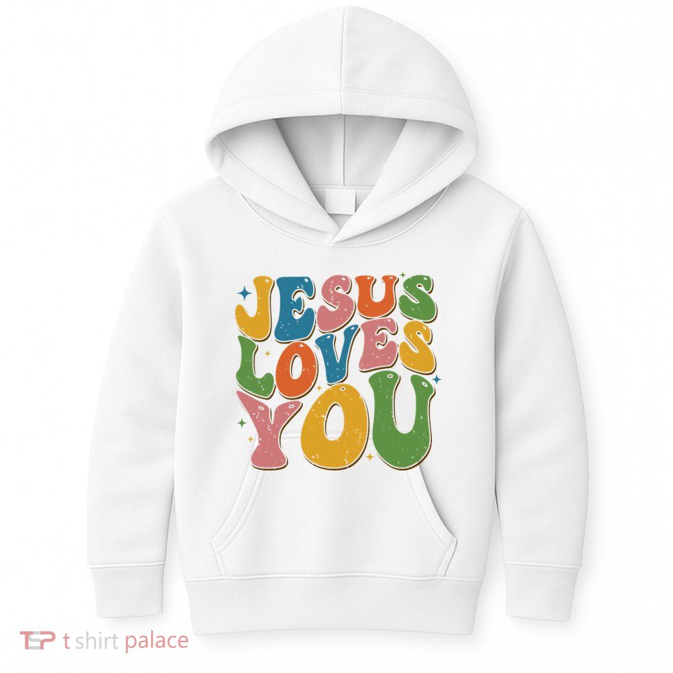 Jesus Loves You Retro Groovy Kids Hoodie