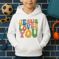 Jesus Loves You Retro Groovy Kids Hoodie