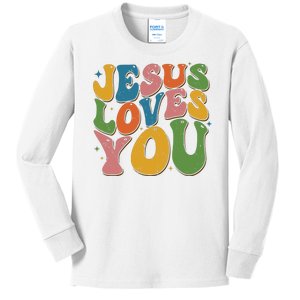 Jesus Loves You Retro Groovy Kids Long Sleeve Shirt