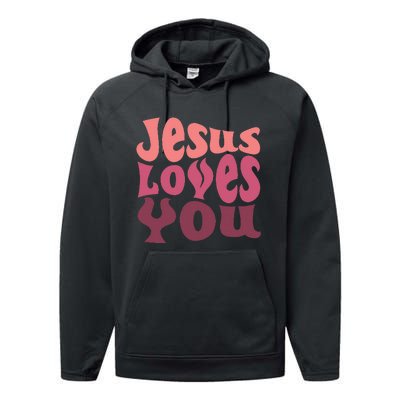 Jesus Loves You Retro Vintage Style Graphic Design Performance Fleece Hoodie