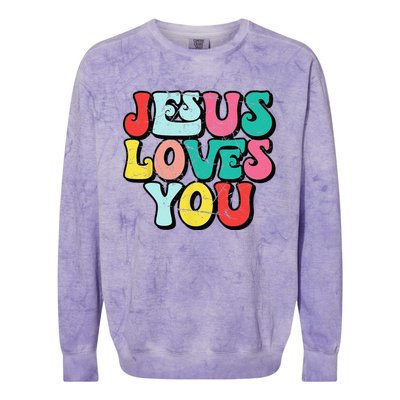 Jesus Loves You Retro Vintage Style Groovy Style Colorblast Crewneck Sweatshirt