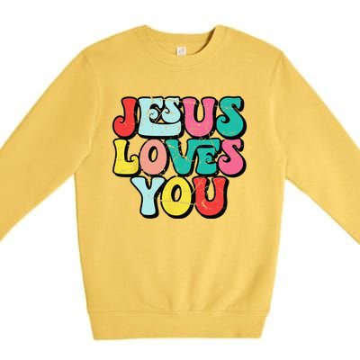 Jesus Loves You Retro Vintage Style Groovy Style Premium Crewneck Sweatshirt