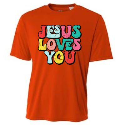 Jesus Loves You Retro Vintage Style Groovy Style Cooling Performance Crew T-Shirt