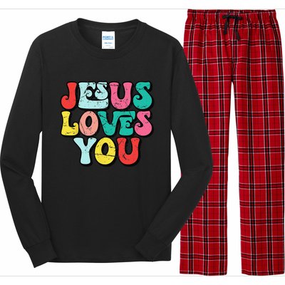 Jesus Loves You Retro Vintage Style Groovy Style Long Sleeve Pajama Set