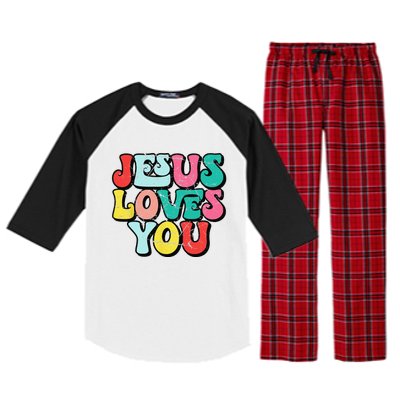 Jesus Loves You Retro Vintage Style Groovy Style Raglan Sleeve Pajama Set